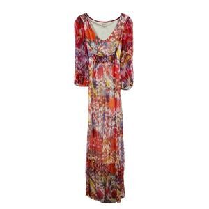Lucky Brand red purple floral chiffon boho maxi dress small